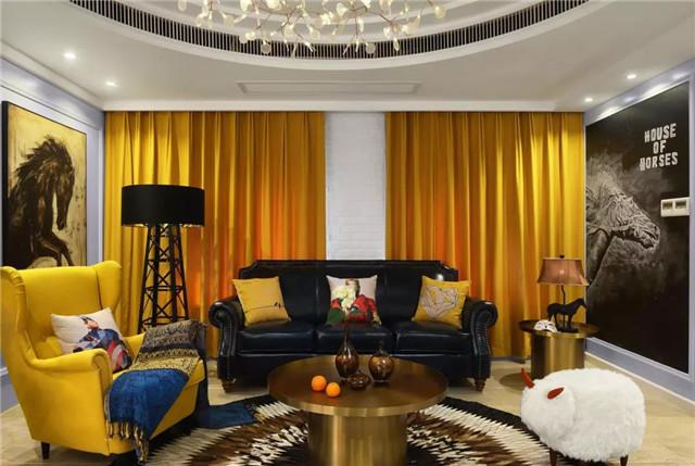 唐山190平米四居室奢华美式风装修，跳跃的色彩搭配效果出奇好！