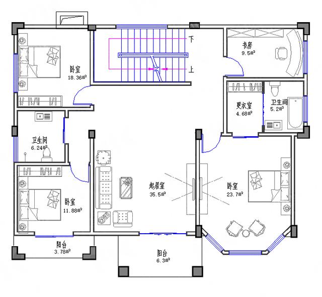 60万3厅7卧14×11带大堂康乐室套间四层别墅（附全套施工图）