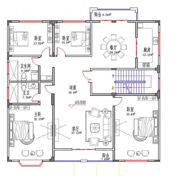 五层150万大别墅4厅13室16×15带吧台酒吧套房全套Cad施工图