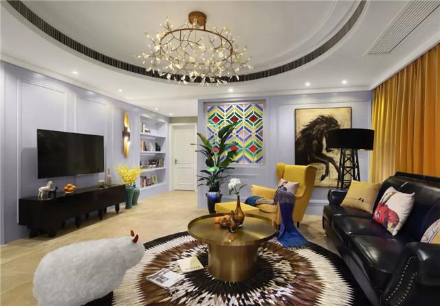 唐山190平米四居室奢华美式风装修，跳跃的色彩搭配效果出奇好！